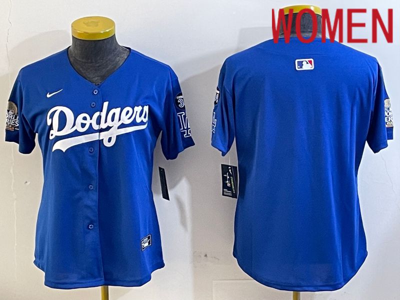 Women Los Angeles Dodgers blank 2024 World series patch blue jersey 202411221